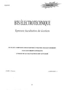 Gestion 2003 BTS Électrotechnique
