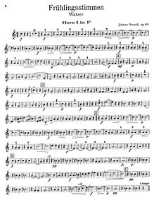 Partition cornes 1, 2, 3, 4, voix of Spring, Strauss Jr., Johann