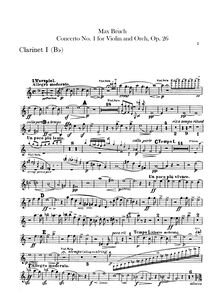 Partition clarinette 1, 2 (en B♭), violon Concerto No 1, G minor
