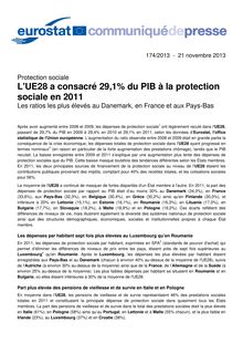 L UE28 a consacré 29,1% du PIB à la protection sociale en 2011