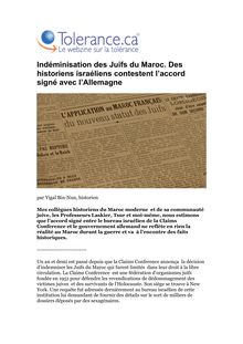 Indéminisation des Juifs du Maroc. Des historiens israéliens contestent l’accord signé avec l’Allemagne
