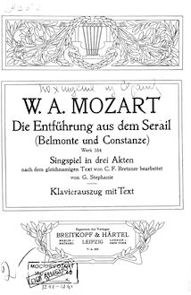 Partition Title Page - Act I, Die Entführung aus dem Serail, The Abduction from the Seraglio