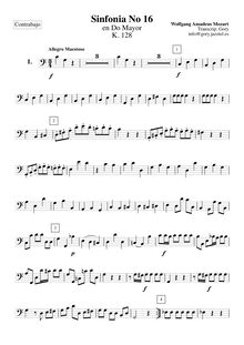 Partition violoncelles / Basses, Symphony No.16, C major, Mozart, Wolfgang Amadeus