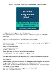 A00-211 SAS Base Certification Questions and Exam Summary
