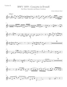 Partition violons II, clavecin Concerto, D minor, Bach, Johann Sebastian