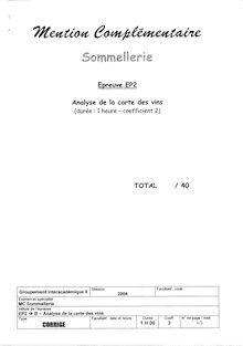 Corrige MC SOMMELLERIE Analyse de la carte des vins 2004