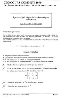 Mathématiques 1999 Classe Prepa MP Ecoles des Mines d Albi, Alès, Douai, Nantes