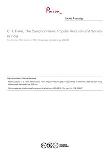 C. J. Fuller, The Camphor Flame. Popular Hinduism and Society in India  ; n°132 ; vol.34, pg 202-204
