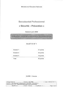 Cadre de la sécurité et de la prévention 2008 Bac Pro - Sécurité prévention