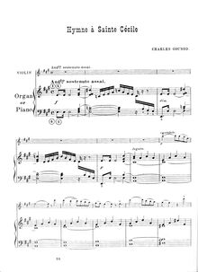 Partition de piano et partition de violon, Hymne à Sainte Cécile: Méditation Religieuse