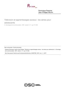 Télévision et apprentissages sociaux : les séries pour adolescents - article ; n°1 ; vol.1, pg 811-830