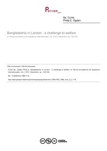 Bangladeshis in London : a challenge to welfare - article ; n°3 ; vol.2, pg 135-150