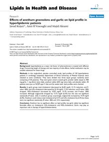 Effects of anethum graveolens and garlic on lipid profile in hyperlipidemic patients