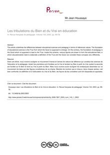 Les tribulations du Bien et du Vrai en éducation - article ; n°1 ; vol.143, pg 69-78