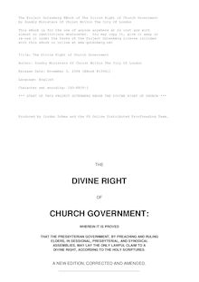 The Divine Right of Church Government by Sundry Ministers Of Christ Within The City Of London