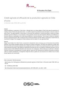 Crédit agricole et efficacité de la production agricole en Côte d Ivoire - article ; n°1 ; vol.263, pg 92-104