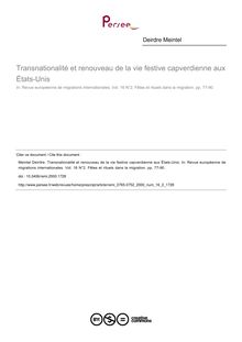 Transnationalité et renouveau de la vie festive capverdienne aux États-Unis - article ; n°2 ; vol.16, pg 77-90