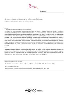 Acteurs internationaux et islam de France - article ; n°1 ; vol.70, pg 23-34