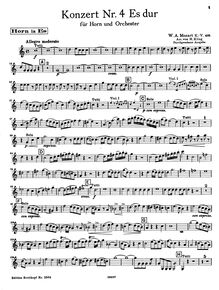 Partition cor , partie, cor Concerto, Horn Concerto No.4, E♭ major