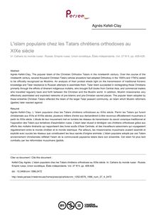 L islam populaire chez les Tatars chrétiens orthodoxes au XIXe siècle - article ; n°4 ; vol.37, pg 409-428