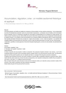 Accumulation, régulation, crise : un modèle sectionnel théorique et appliqué - article ; n°2 ; vol.34, pg 305-343