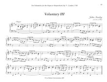 Partition Voluntary III (G major), Bénévoles Op. V, Stanley, John