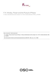 F.H. Hinsley, Power and the Pursuit of Peace - note biblio ; n°4 ; vol.15, pg 788-789