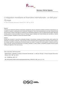 L intégration monétaire et financière internationale : un défi pour l Europe - article ; n°3 ; vol.2, pg 50-79
