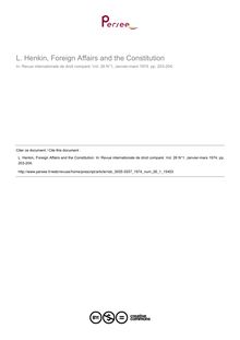 L. Henkin, Foreign Affairs and the Constitution - note biblio ; n°1 ; vol.26, pg 203-204