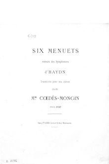 Partition complète, 6 Menuets extraits des Symphonies d Haydn, Coedes-Mongin, Madame