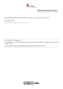 Le conflit entre le Kominform et la La rupture entre la Yougoslavie - article ; n°2 ; vol.4, pg 153-172