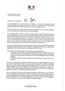 Budget 2015 : lettre de Michel Sapin au vice-président de la Commission européenne