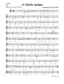 Partition Soprano enregistrement , Prophetiae Sibyllarum, Prophetiae Sibyllarum … chromatico more singulari confectae, quatuor vocum par Orlande de Lassus