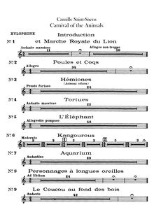 Partition Xylophone, Harmonica (carillon), Le Carnaval des Animaux (pour Carnival of pour Animals)