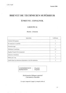 Espagnol 2006 BTS Bioanalyses et contrôles
