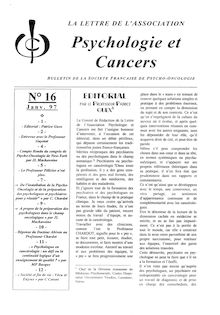 16 Lettre Association Psychologie et Cancers Janv. 1997