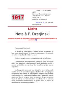 Note à F. Dzerjinski