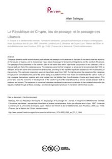 La République de Chypre, lieu de passage, et le passage des Libanais - article ; n°1 ; vol.31, pg 79-92
