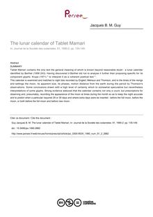 The lunar calendar of Tablet Mamari - article ; n°2 ; vol.91, pg 135-149