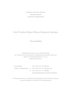 Novel ultrathin polymer films as biomimetic interfaces [Elektronische Ressource] / Florian Rehfeldt