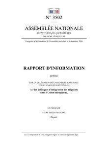 Rapport d information déposé par la délégation de l Assemblée nationale pour l Union européenne, sur les politiques d intégration des migrants dans l Union européenne