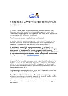 Guide d achat 2009 présenté par InfoNaturel.ca - Guide d