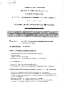 Orthographe grammaire vocabulaire 2006 Institut d Orthophonie Gabriel Decroix Université Lille 2