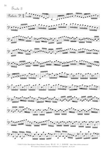 Partition complète (without slurs), violoncelle  No.3 par Johann Sebastian Bach