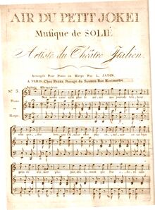 Partition complète, Air du Petit Jokei, C Major, Solié, Jean-Pierre