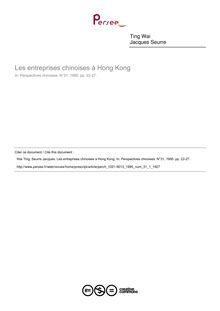 Les entreprises chinoises à Hong Kong - article ; n°1 ; vol.31, pg 22-27