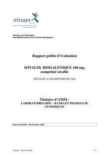 Sotalol biogalénique 160 mg, comprimé sécable