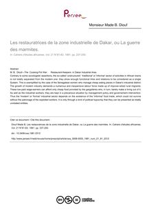 Les restauratrices de la zone industrielle de Dakar, ou La guerre des marmites. - article ; n°81 ; vol.21, pg 237-250