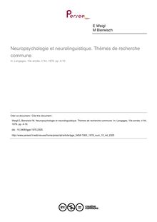 Neuropsychologie et neurolinguistique. Thèmes de recherche commune - article ; n°44 ; vol.10, pg 4-19