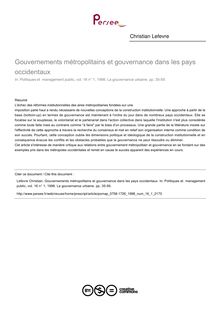 Gouvernements métropolitains et gouvernance dans les pays occidentaux - article ; n°1 ; vol.16, pg 35-59